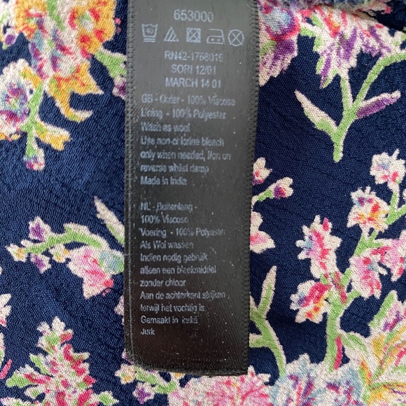 Y2K Vintage Floral Mini Dress – Navy Blue with Pink & Green Print, 3/4 Sleeves - Picture 5 of 13